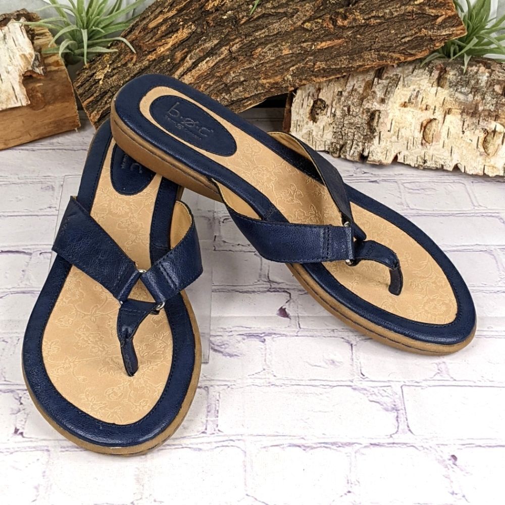 B.O.C. Slip On Leather Sandals Flip Flops - Navy Blue